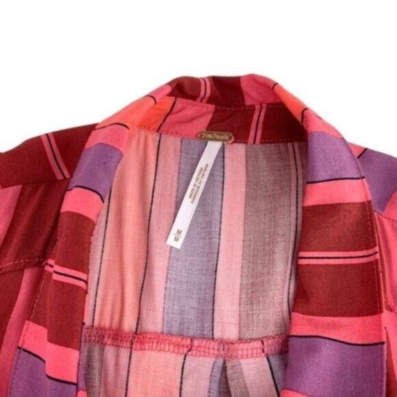 NWT Free People Vertical Stripe Sleeveless Button Up Wrap Shirt Pink Red - Picture 4 of 6